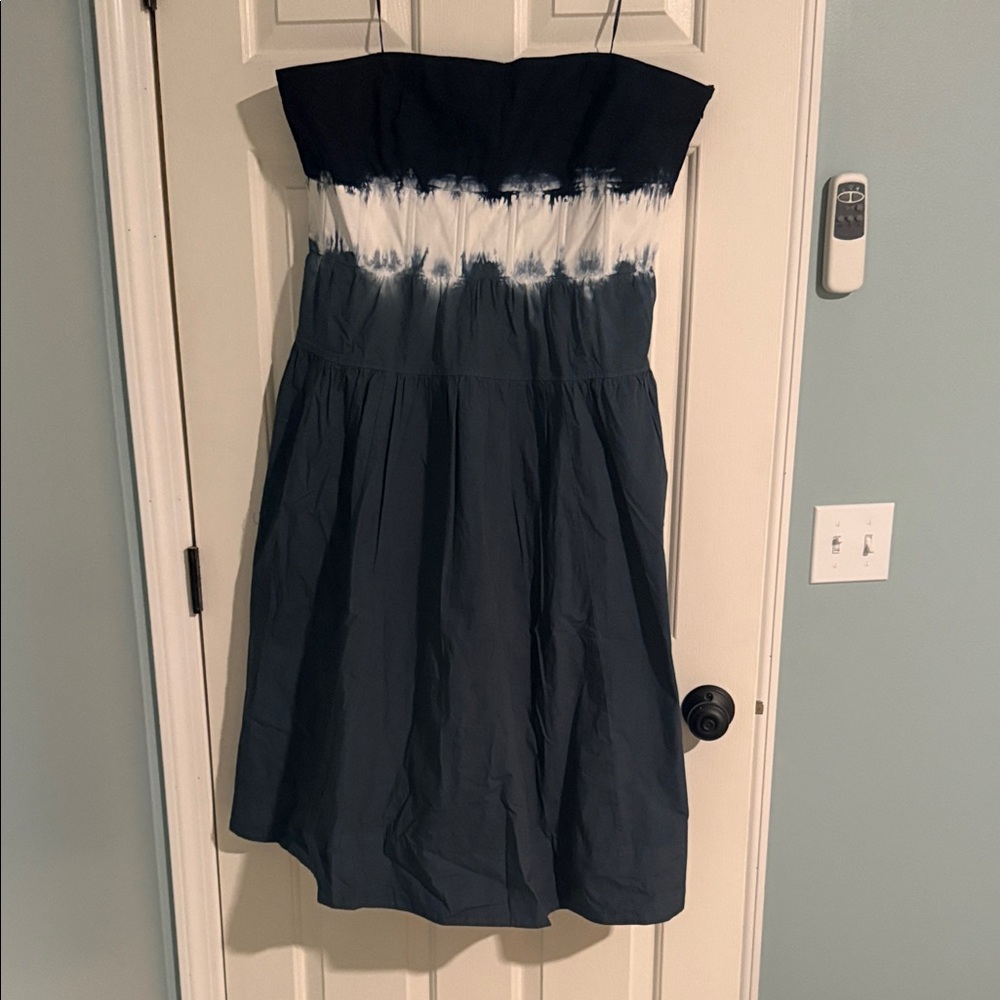 J. Crew Navy and White Strapless Tie-Dye Midi Dress